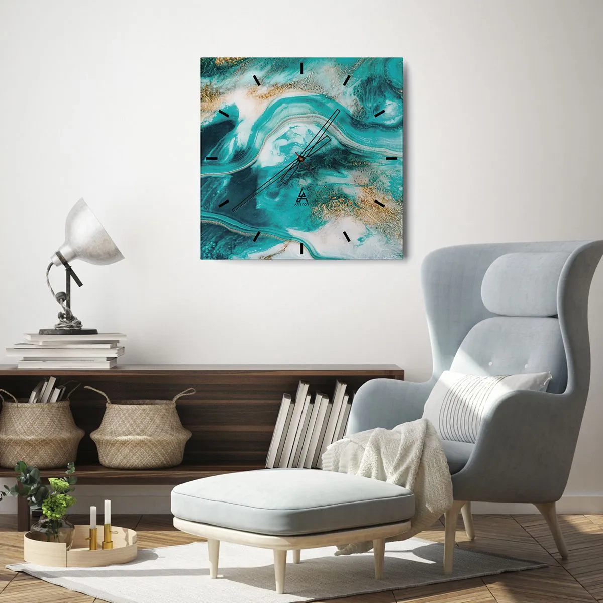 Wall clock - Clock on glass - River of Gold - 40x40 cm