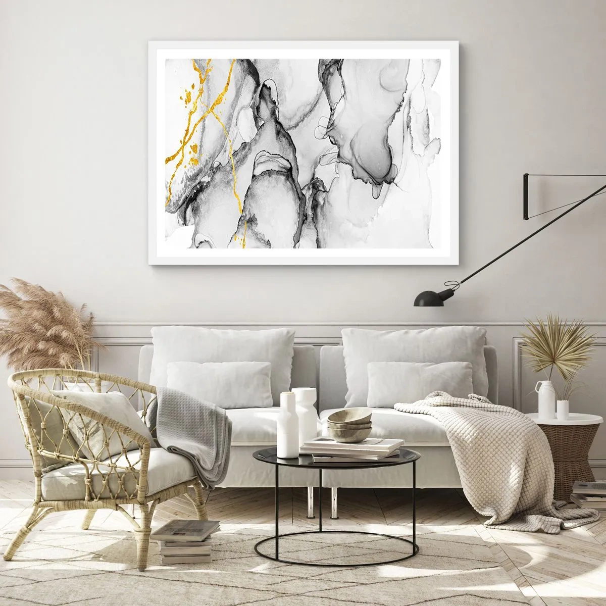 Poster in white frmae - Composition with a Golden Motif - 40x30 cm