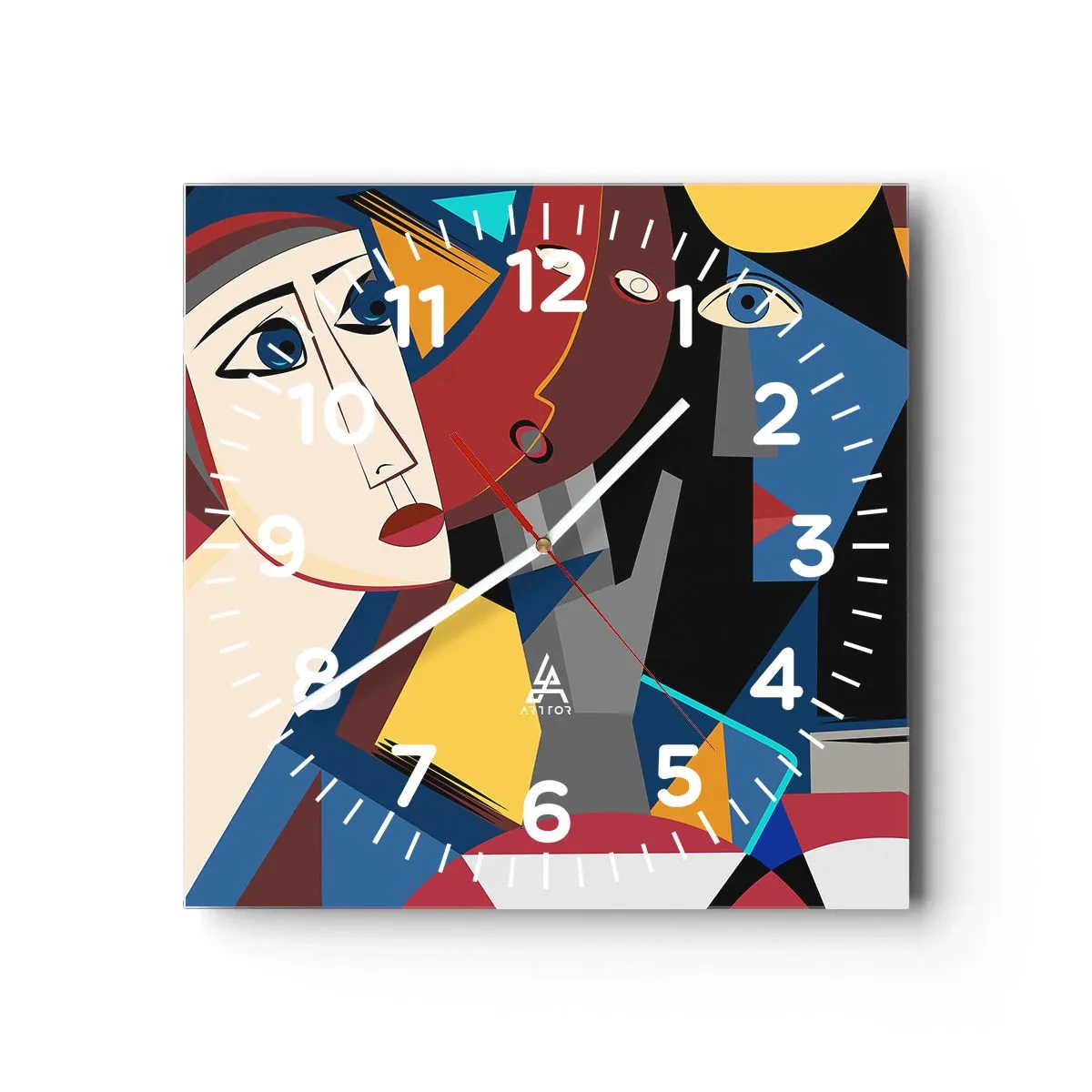 Wall clock - Clock on glass - Conversation of Cubists - 40x40 cm
