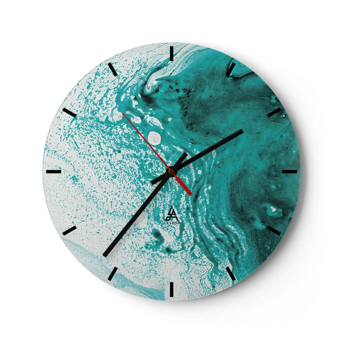 Wall clock - Clock on glass - Dissolving in White and Turquoise - 40x40 cm