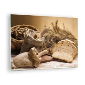 Glass picture - Bread, flour and ears of grain in a rustic style - 70x50cm - Already Sliced - Modern wall decoration for the living room and bedroom ARTTOR