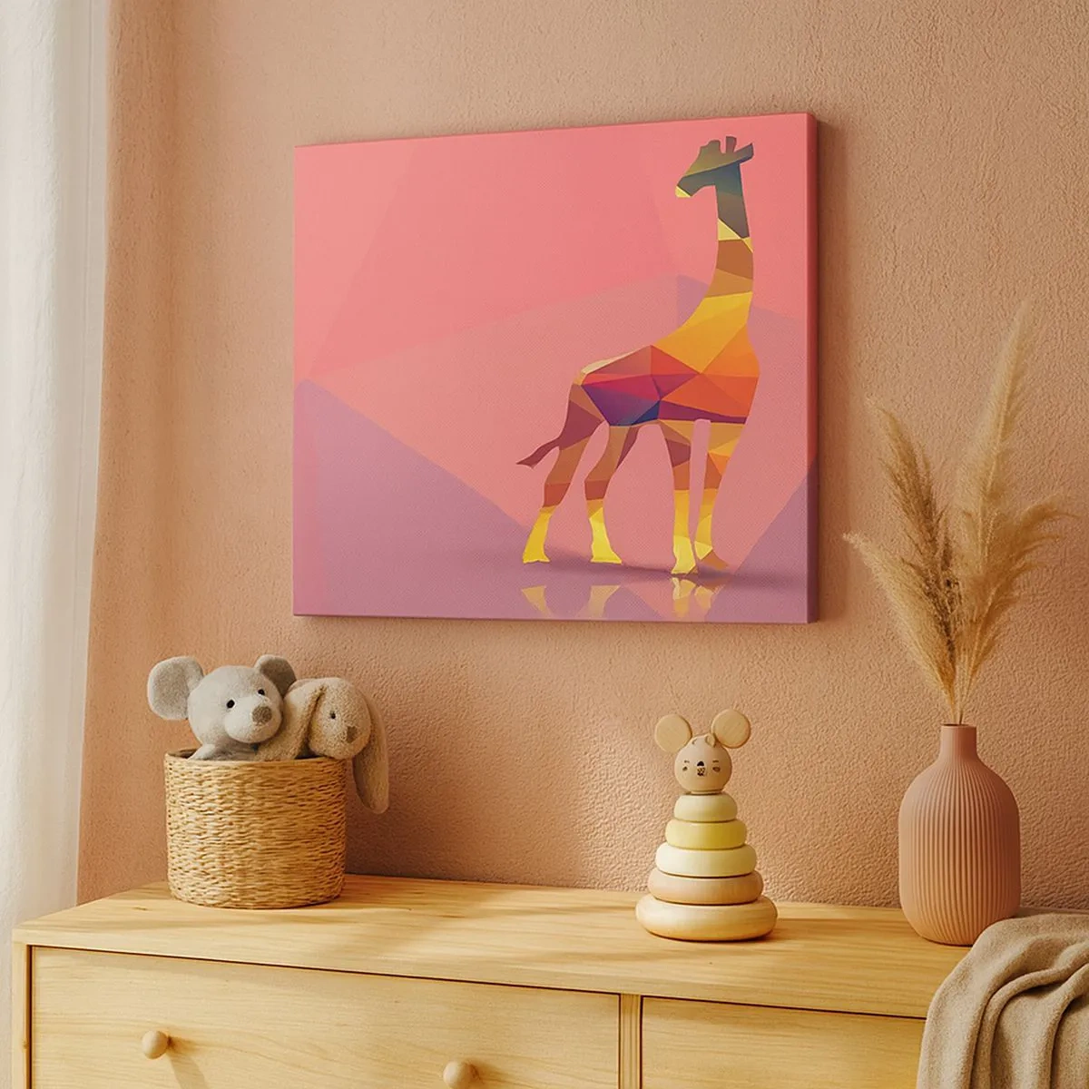 Canvas picture - Geometric giraffe silhouette in pastel shades of pink and yellow - 70x50cm - Colours of Savannah - Modern wall decoration for the living room and bedroom ARTTOR