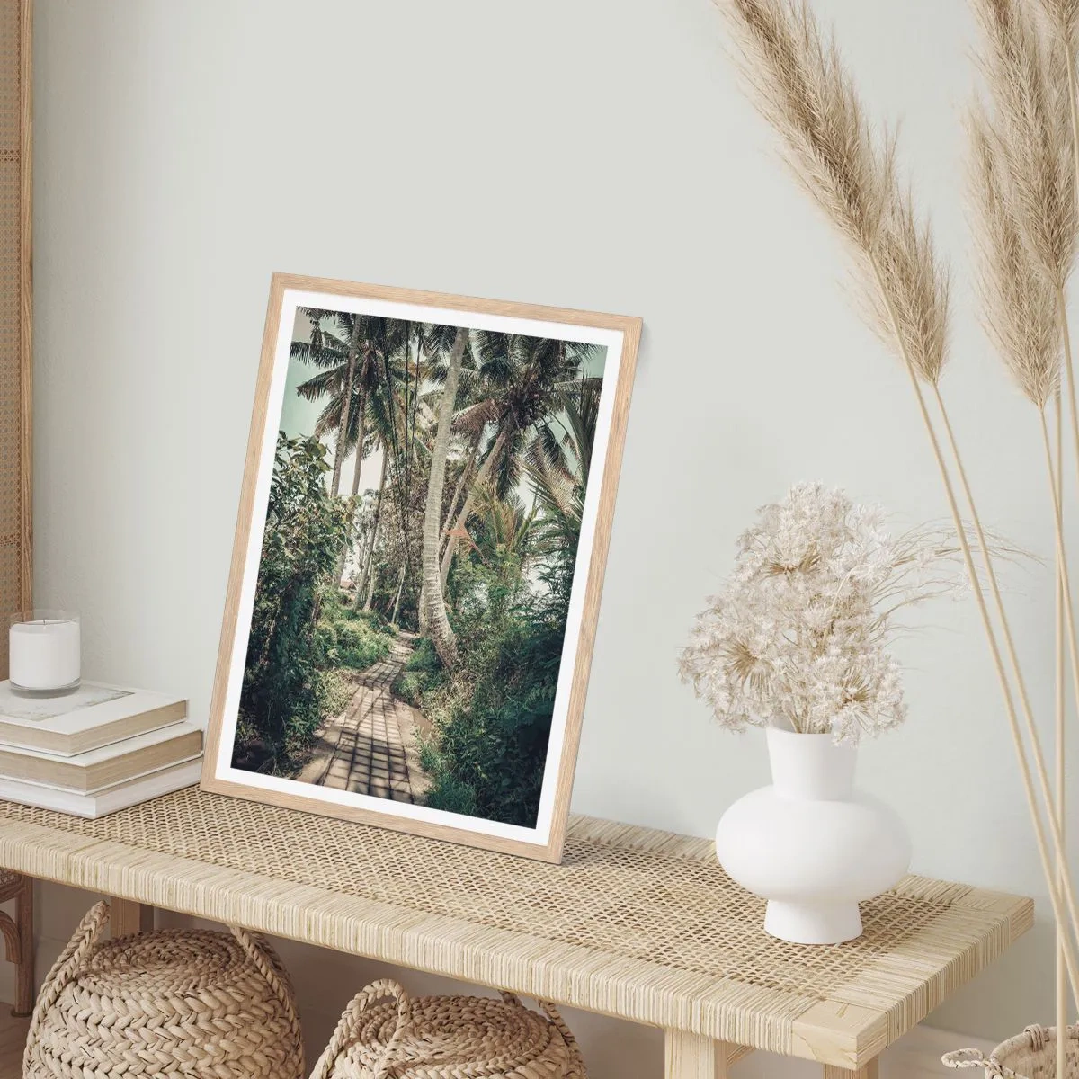 Poster in light oak frame - Palmtree Alley - 70x100 cm