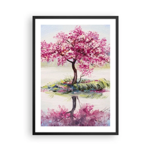 Poster in black frame - A cherry tree by a calm lake - 50x70cm - Spring Holiday - Modern wall decoration for the living room and bedroom ARTTOR