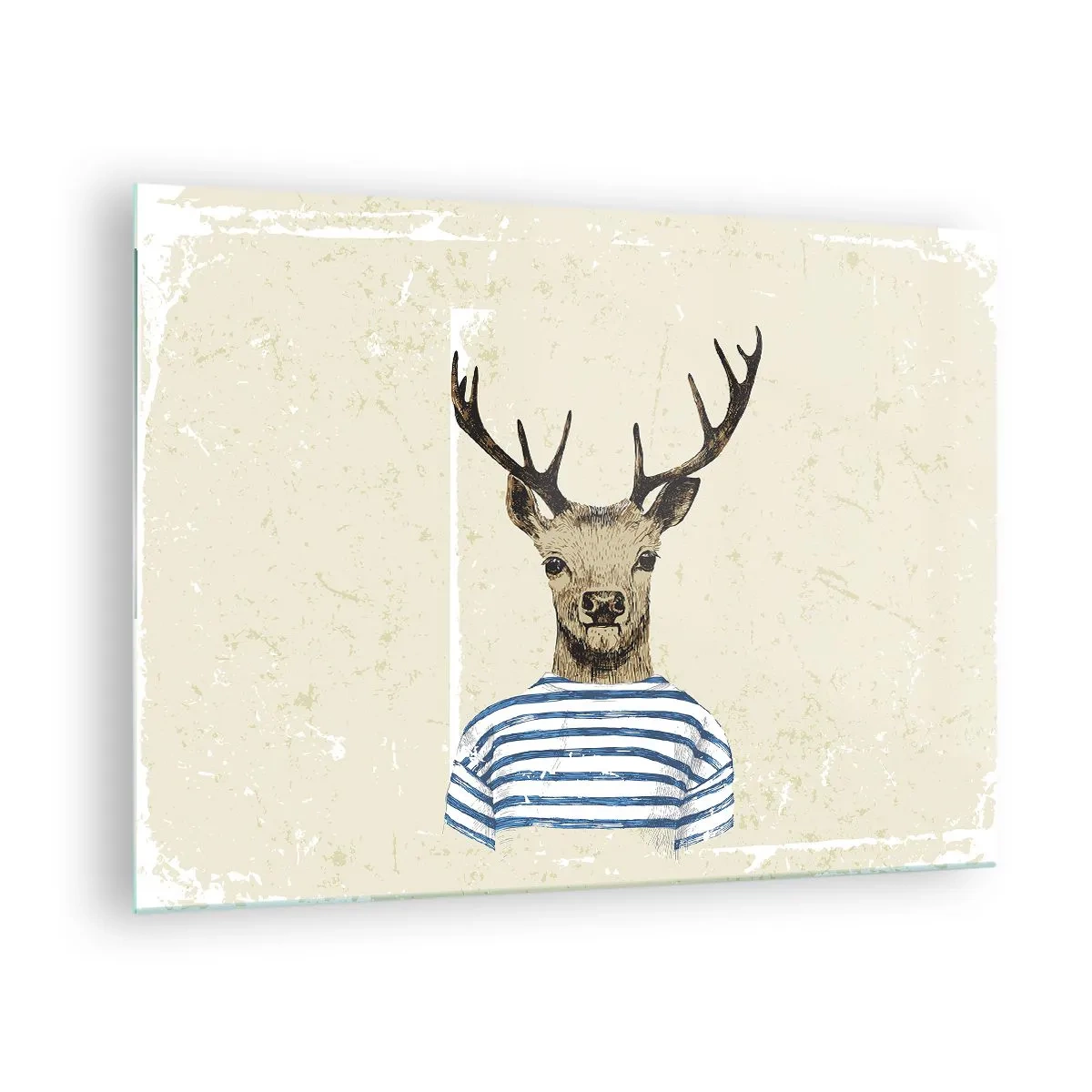 Glass picture - Graphic of a deer in a sailor shirt on a light background - 70x50cm - Becaue I Like Striped T-Shirts - Modern wall decoration for the living room and bedroom ARTTOR