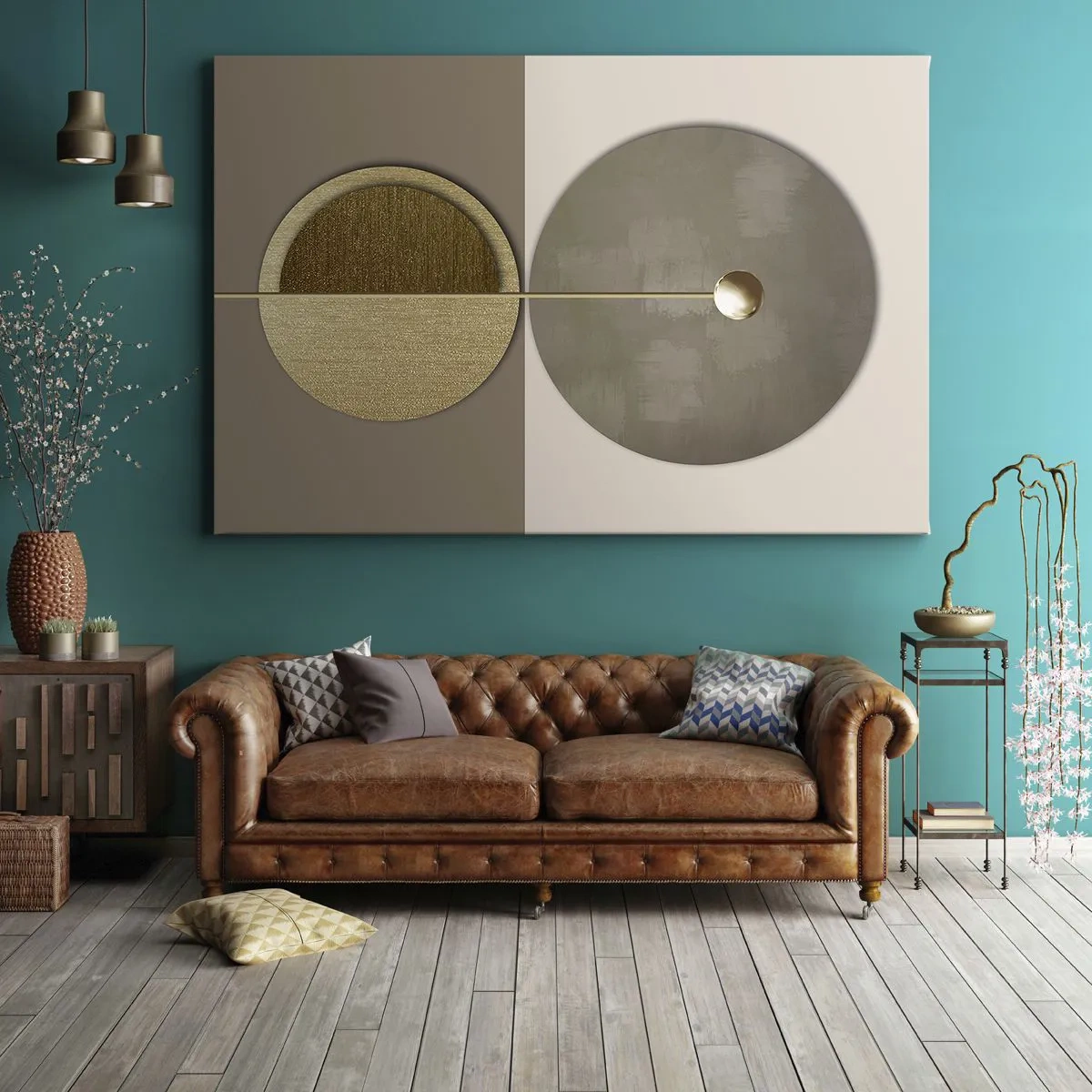 Canvas picture - Abstract circles in shades of gold and beige - 70x50cm - Perfect Balance - Modern wall decoration for the living room and bedroom ARTTOR