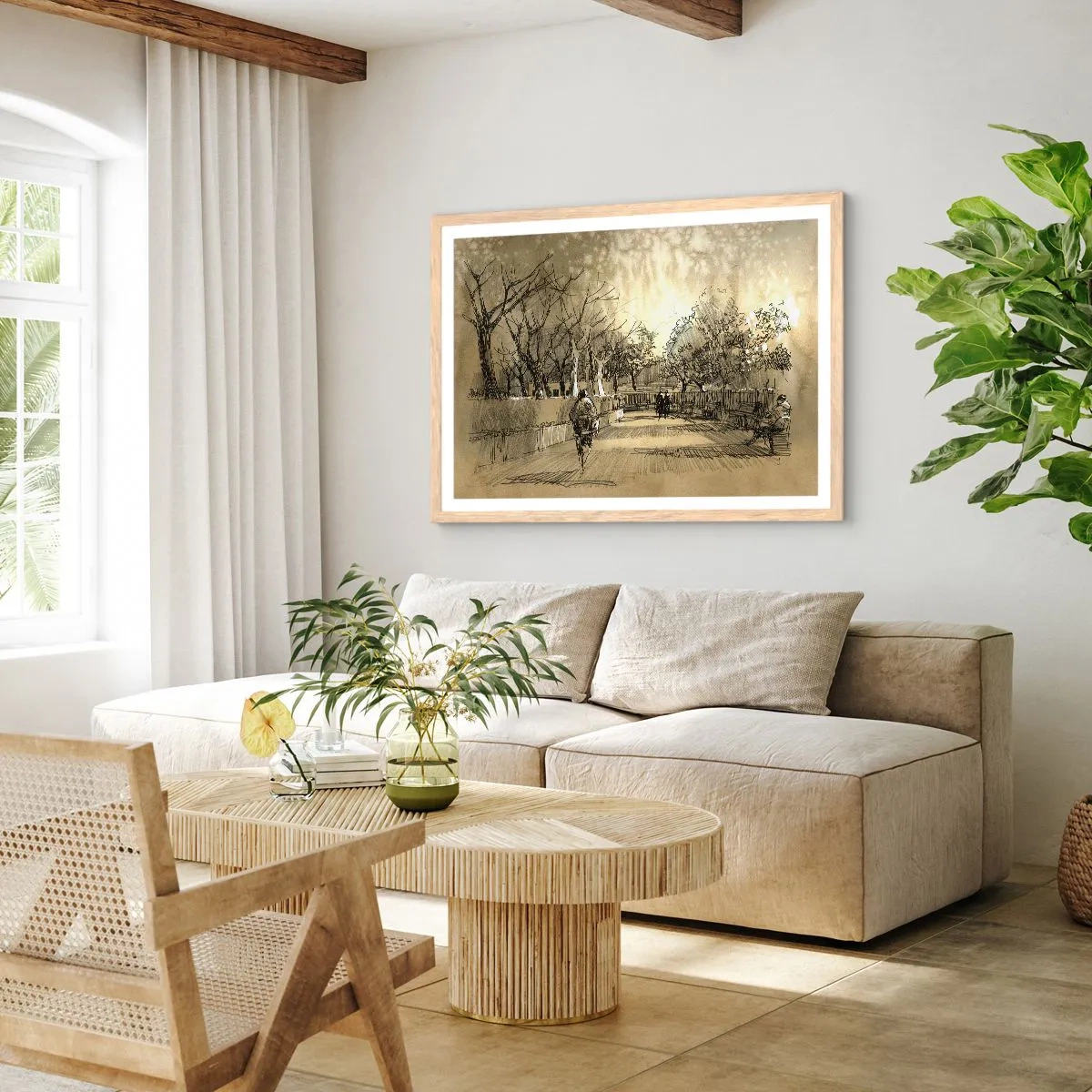 Poster in light oak frame - Moment Stopped with a Feather - 70x50 cm