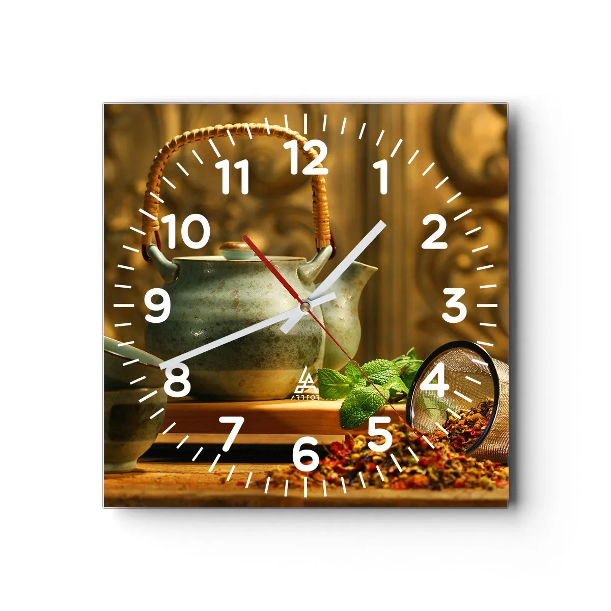 Wall clock - Clock on glass - Treaty about Drinking Tea - 40x40 cm