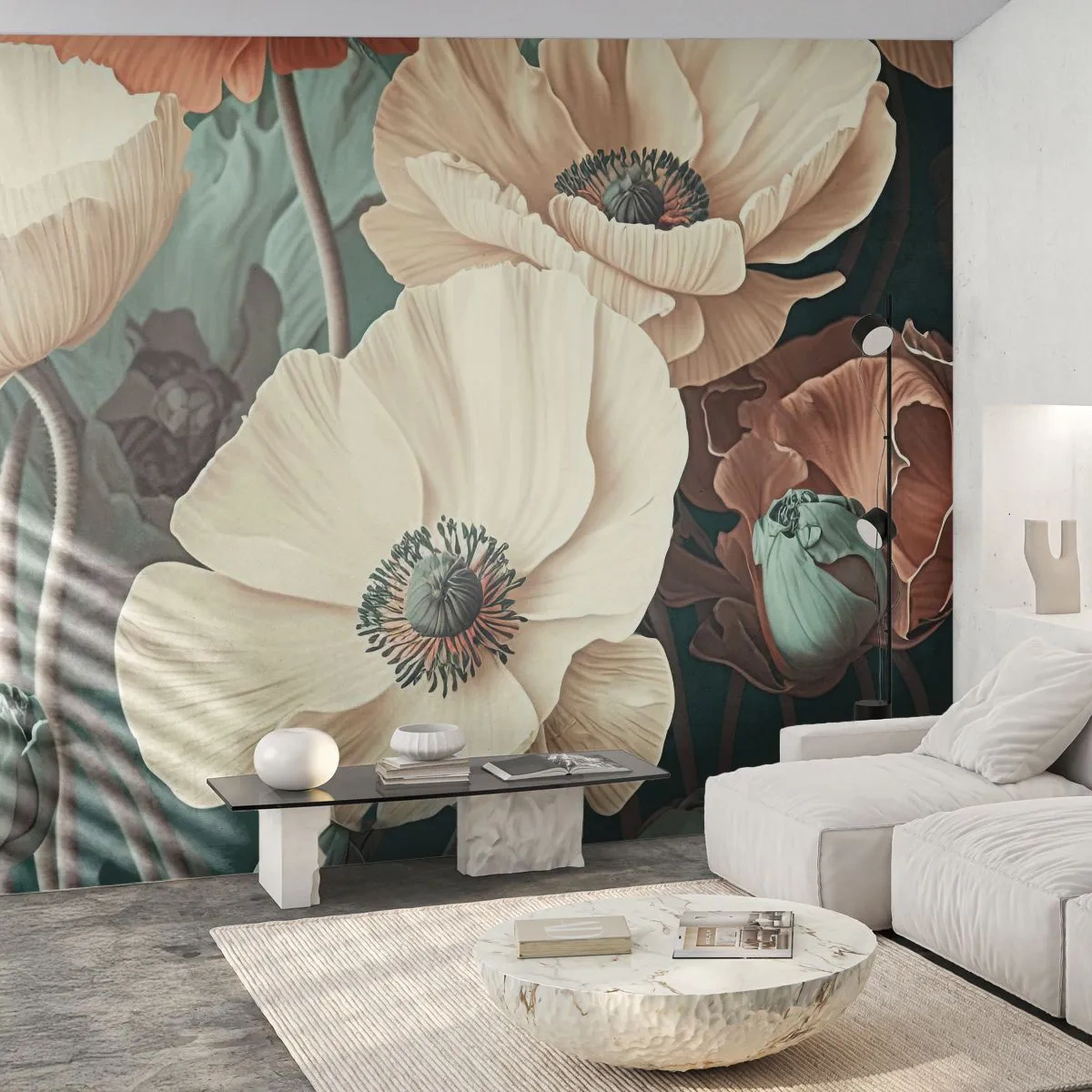 Photo Wallpaper Premium Sand - Whisper of the Poppies - Flowers, Plants, Pastel - 100x70 cm