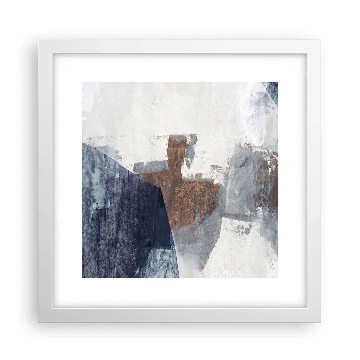 Poster in white frmae - Blue and Brown Shapes - 30x30 cm