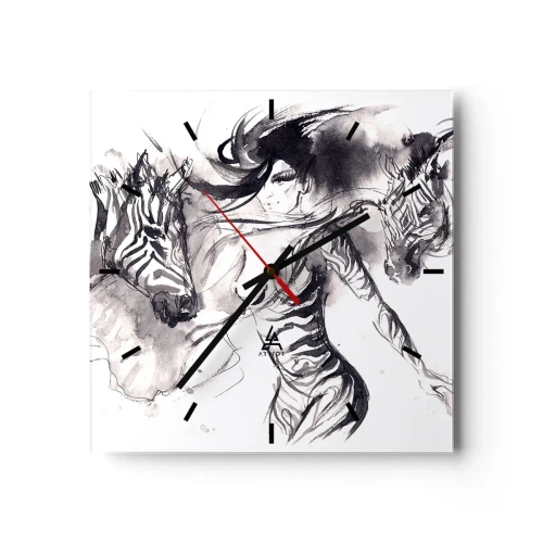 Wall clock - Clock on glass - Dancing With Zebras - 40x40 cm