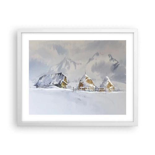 Poster in white frmae - In a Snowy Valley - 50x40 cm
