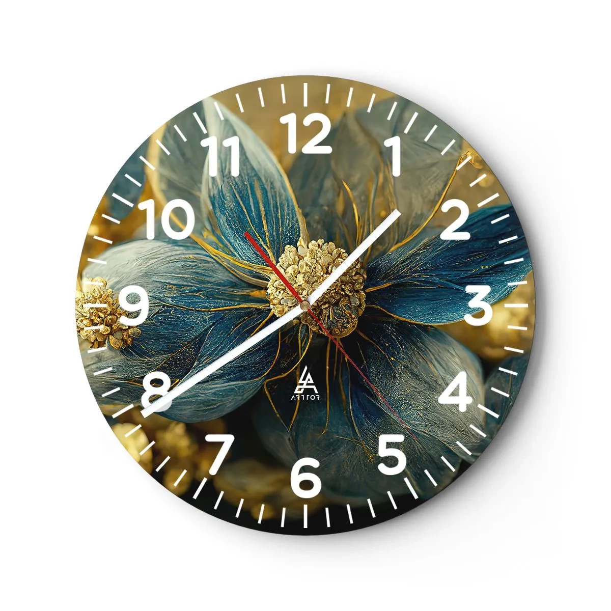 Wall clock - Clock on glass - Blossoming in Gold - 40x40 cm