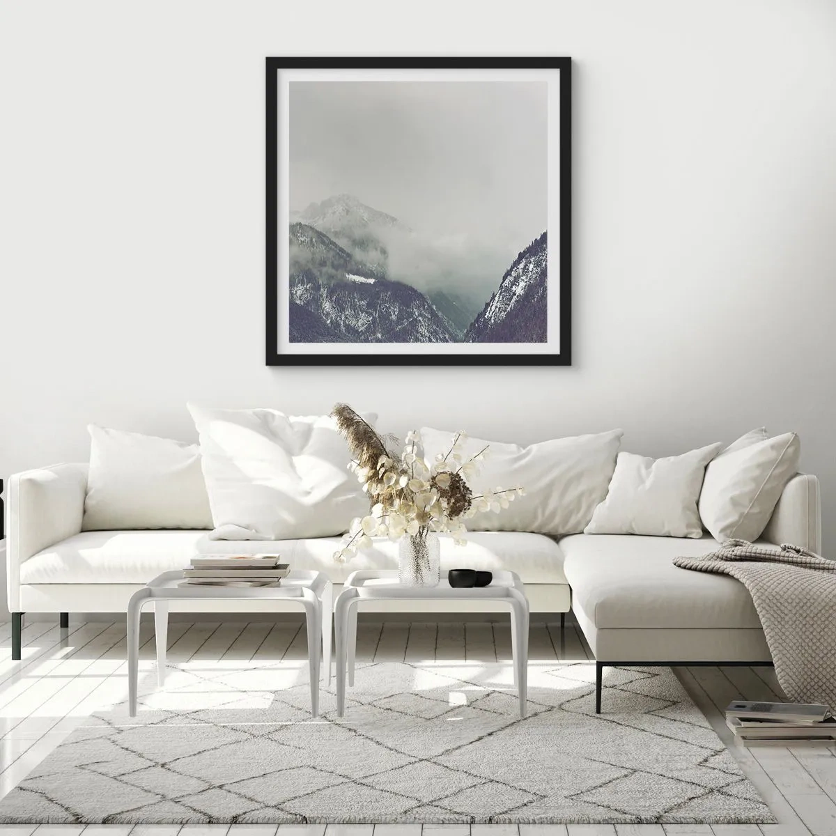 Poster in black frame - Foggy valley - 40x40 cm