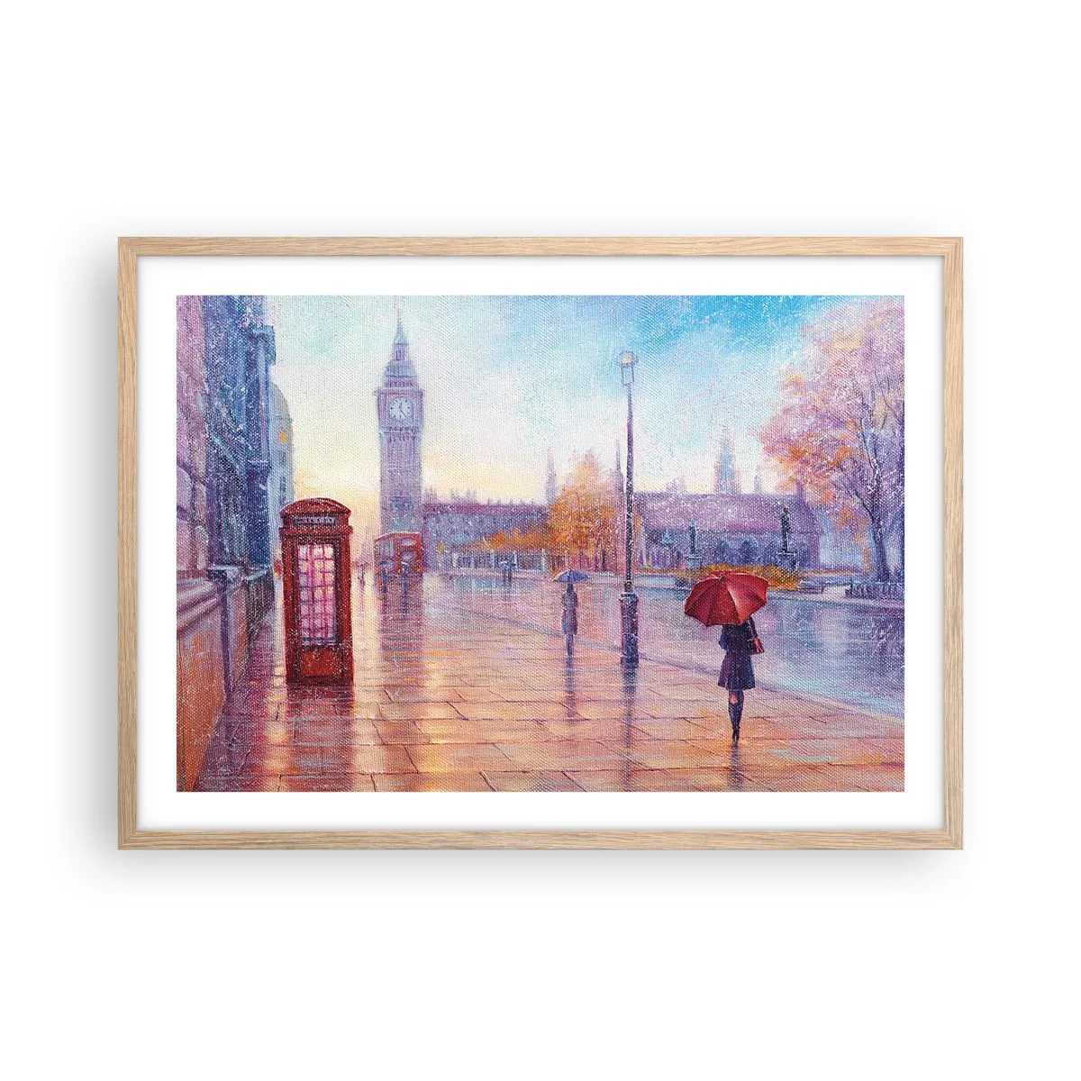 Poster in light oak frame - London Autumn Day - 70x50 cm