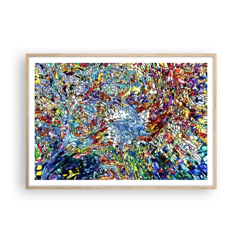 Poster in light oak frame - Stained Glass with Drops - 100x70 cm