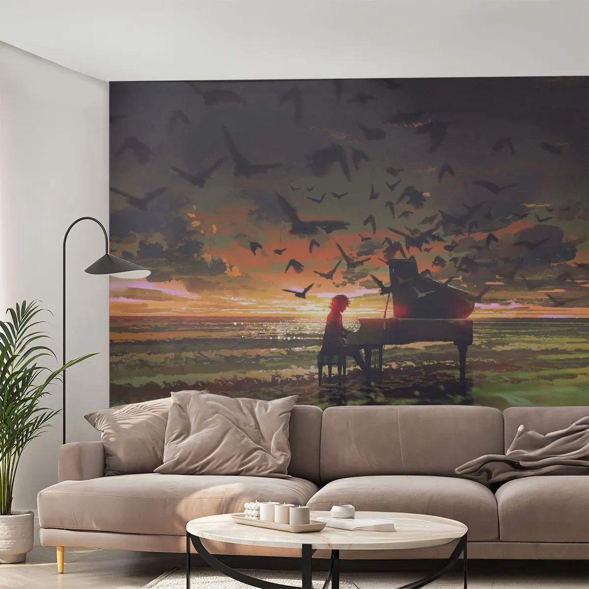 Self-Adhesive Photo Wallpaper Deluxe Sticker - Concert for Piano and Waves - Abstraction, Piano, Music - 250x175 cm