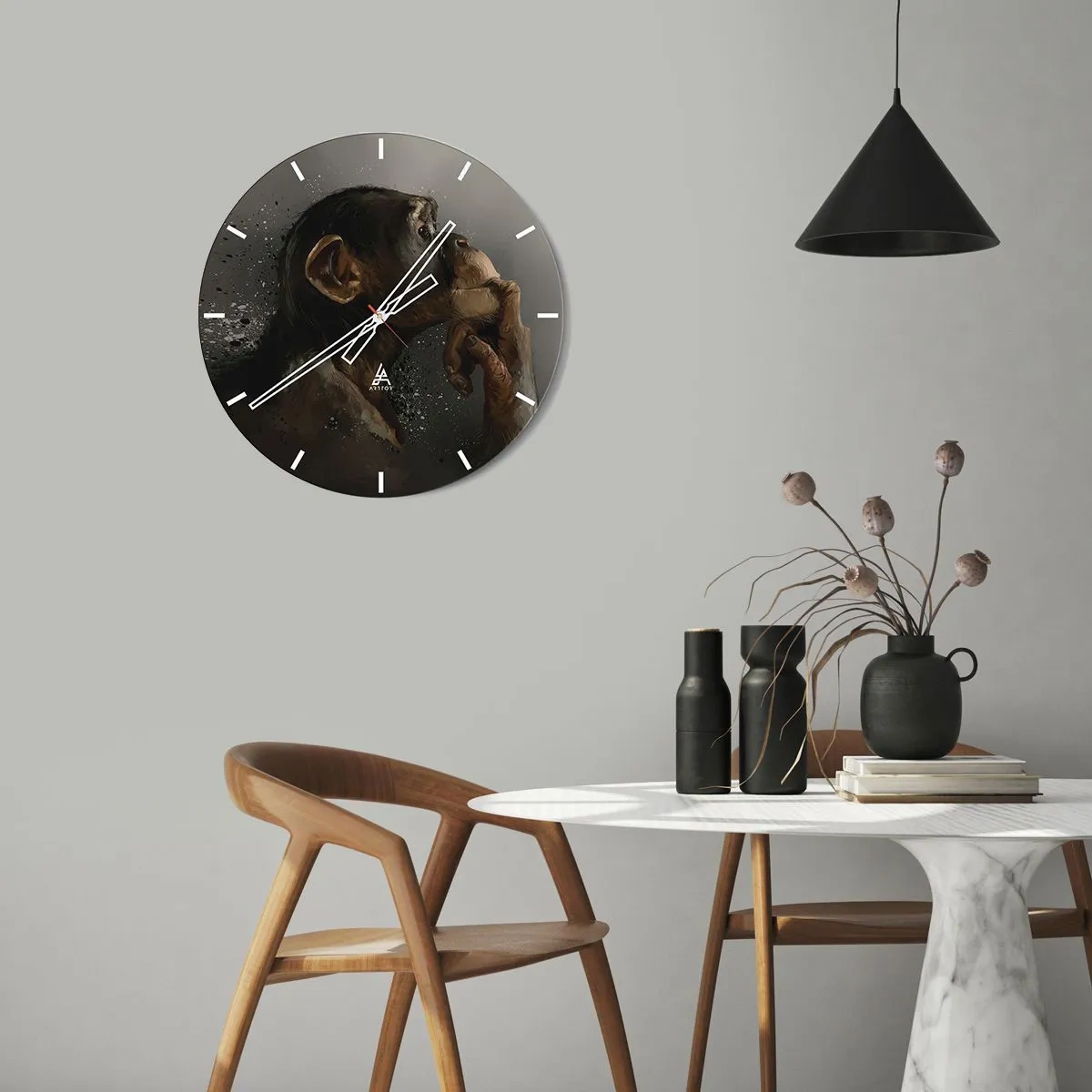 Wall clock - Clock on glass - Certainly a Thinker - 40x40 cm