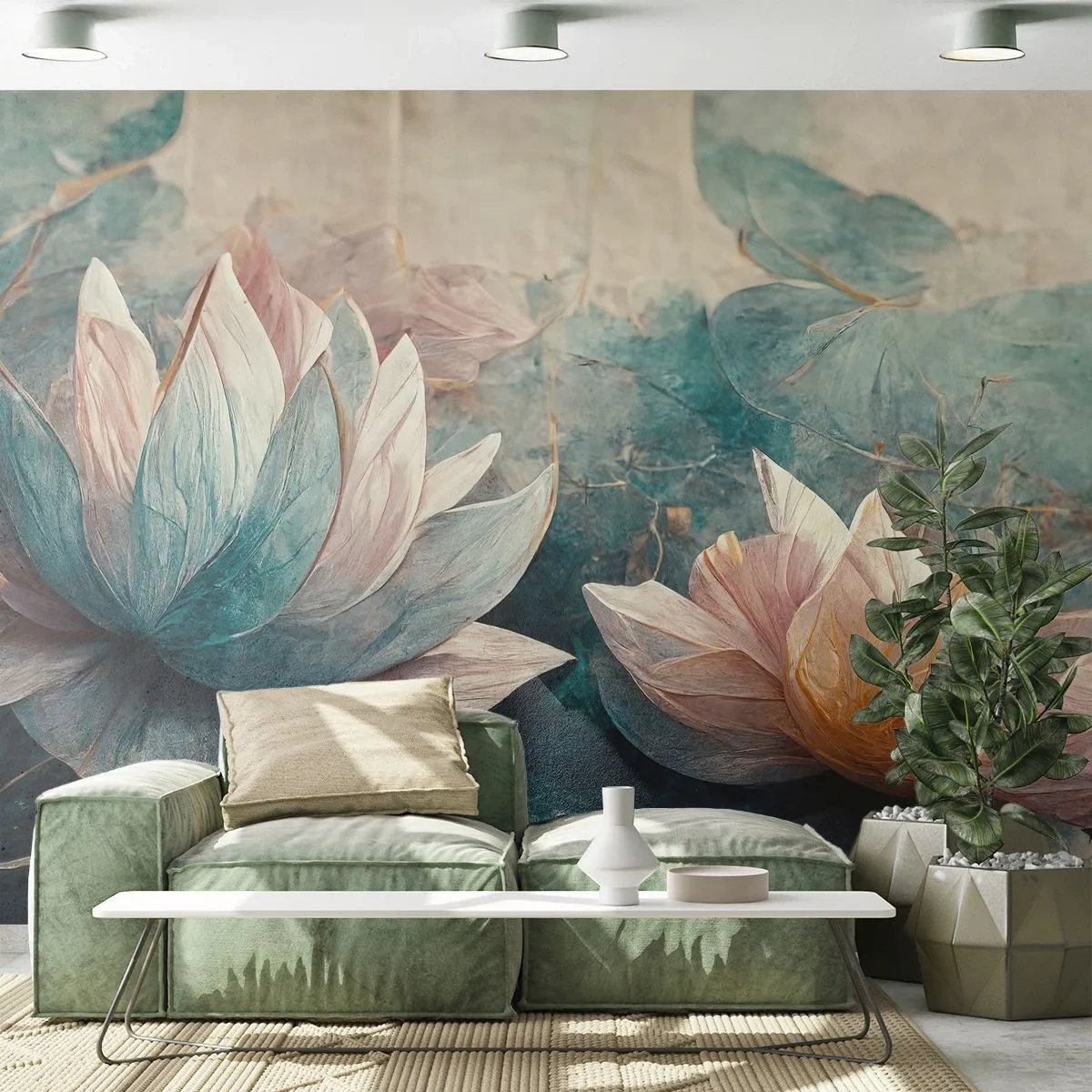Custom Wallpaper Premium Sand - Stars of the Lake - Flowers, Art Deco, Lotus