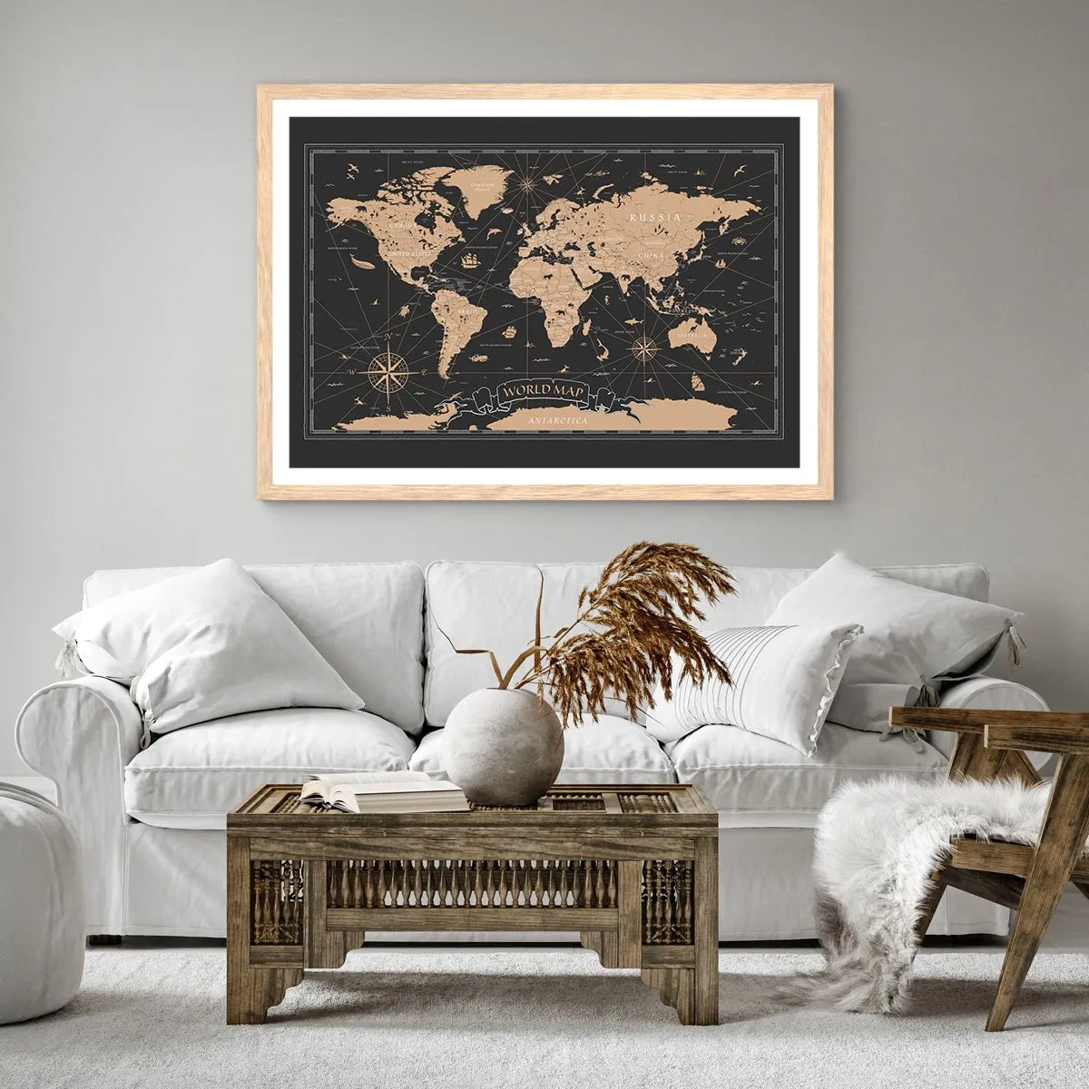 Poster in light oak frame - Borders of My World - 50x40 cm