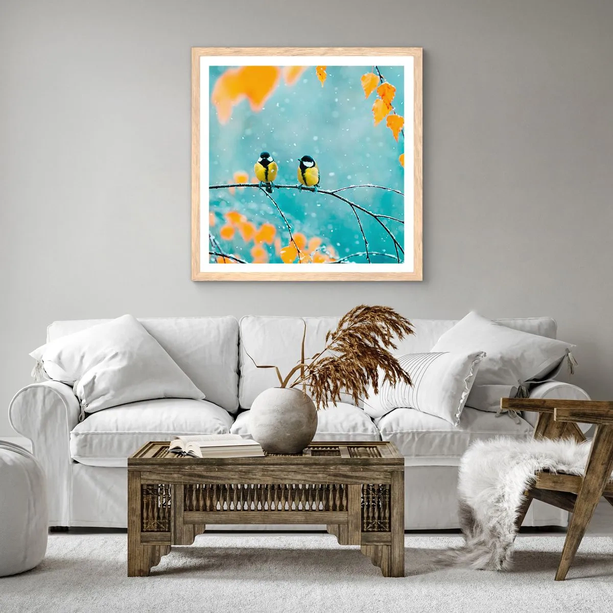 Poster in light oak frame - Birdy Gossip - 30x30 cm