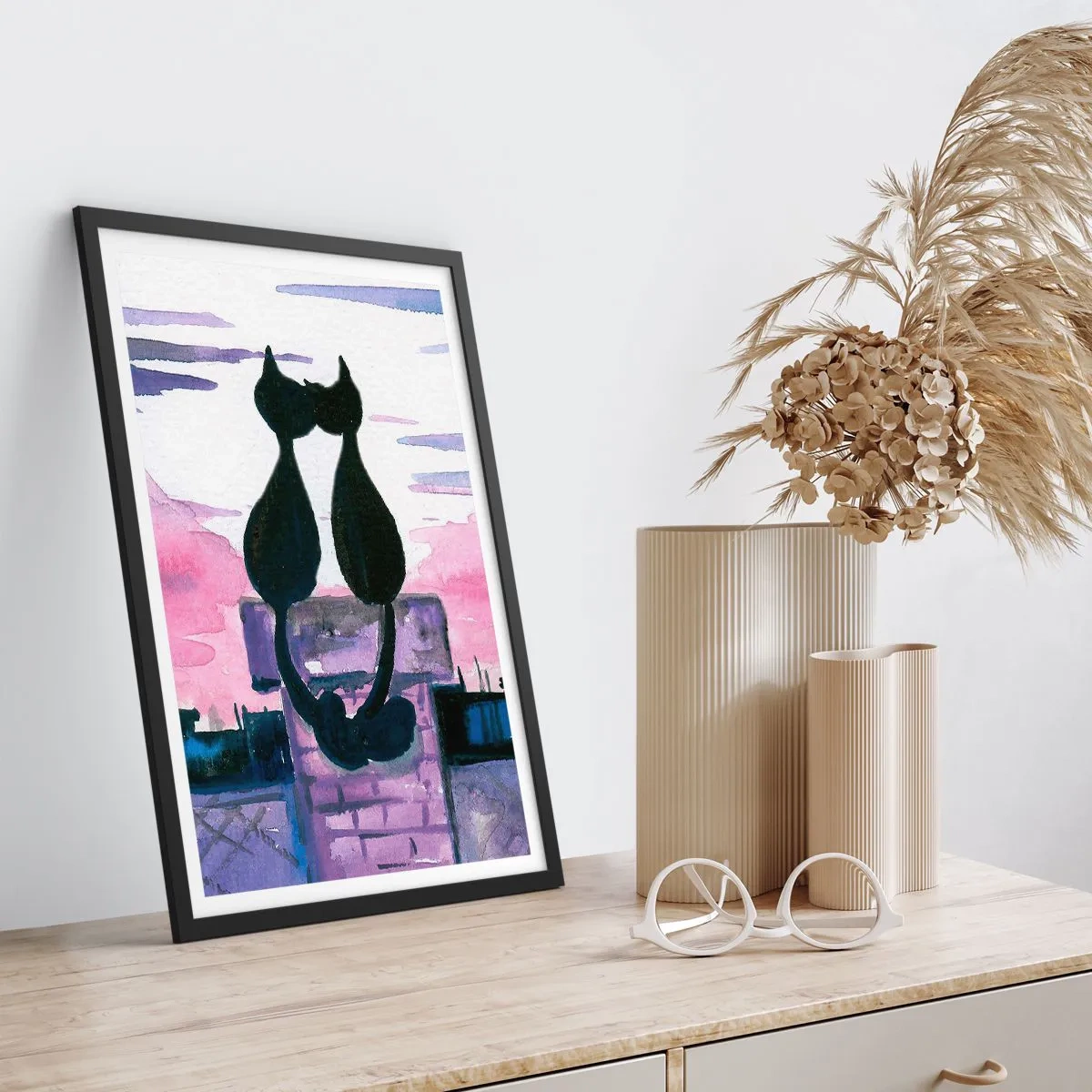 Poster in black frame - Rendezvous under the Moon - 30x40 cm