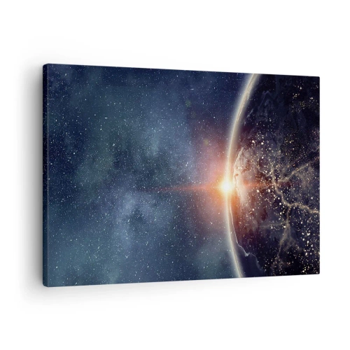 Canvas picture - Earth seen from space with the rising sun - 70x50cm - In a New Perspective - Modern wall decoration for the living room and bedroom ARTTOR