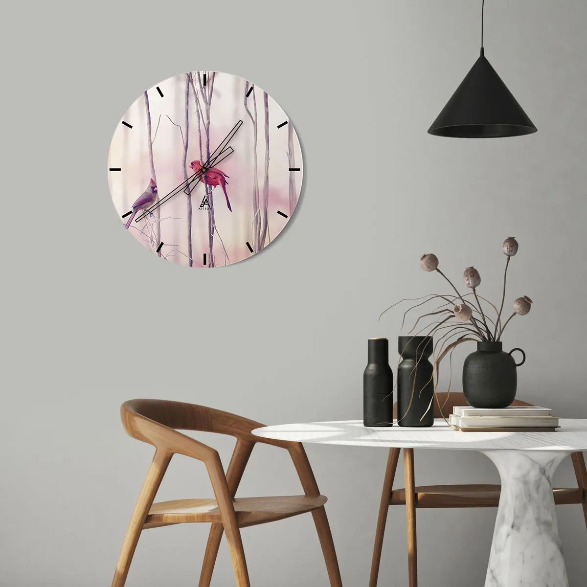 Wall clock - Clock on glass - Tale of a Pink Forest - 30x30 cm