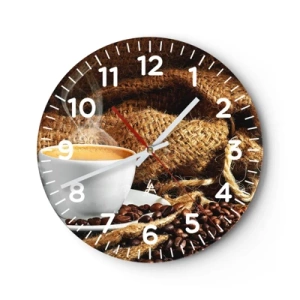 Wall clock - Clock on glass - Smell of a Mocha and Density of a Honey Drink - 30x30 cm