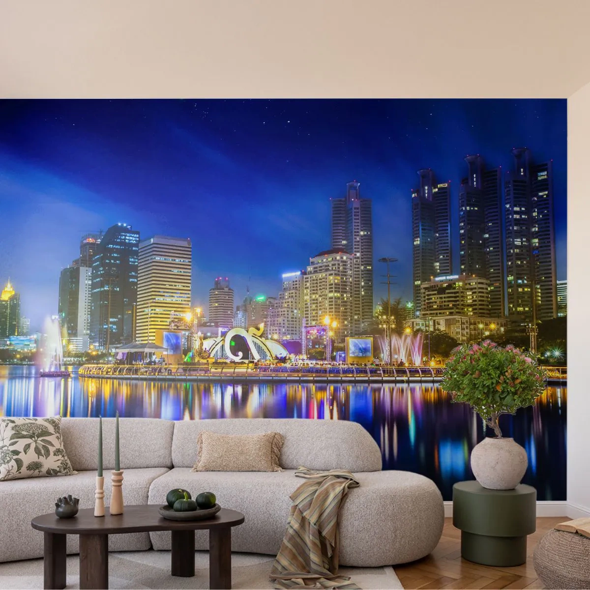 Photo Wallpaper Premium Canvas - Rainbow Night of a Metropolis - City, Bangkok, Architecture - 150x105 cm