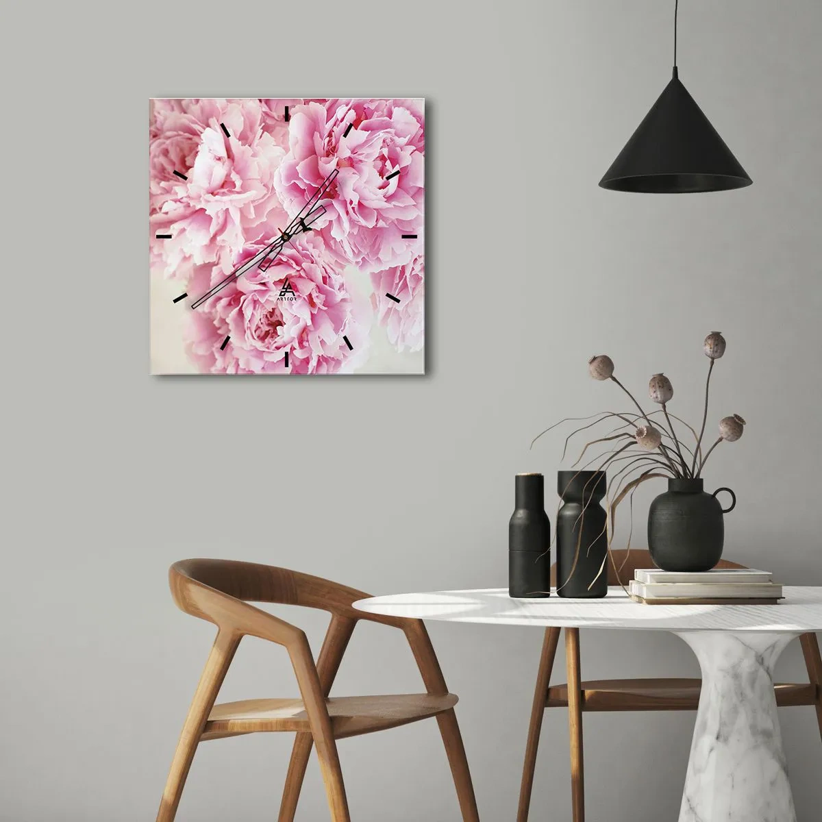 Wall clock - Clock on glass - In Pink Splendour - 40x40 cm