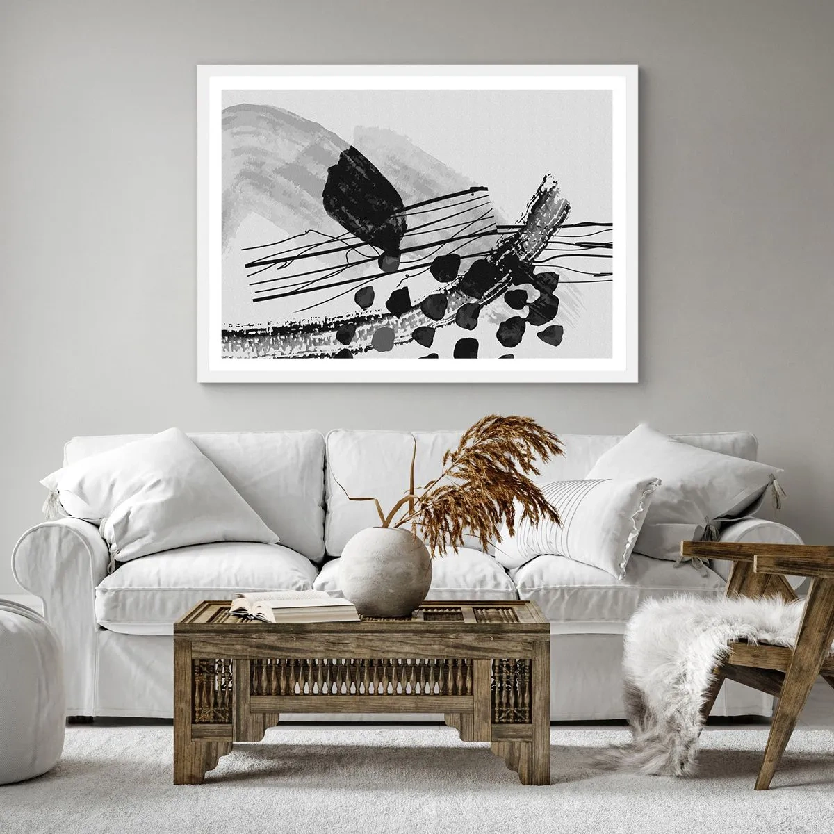 Poster in white frmae - Black and White Organic Abstraction - 40x40 cm