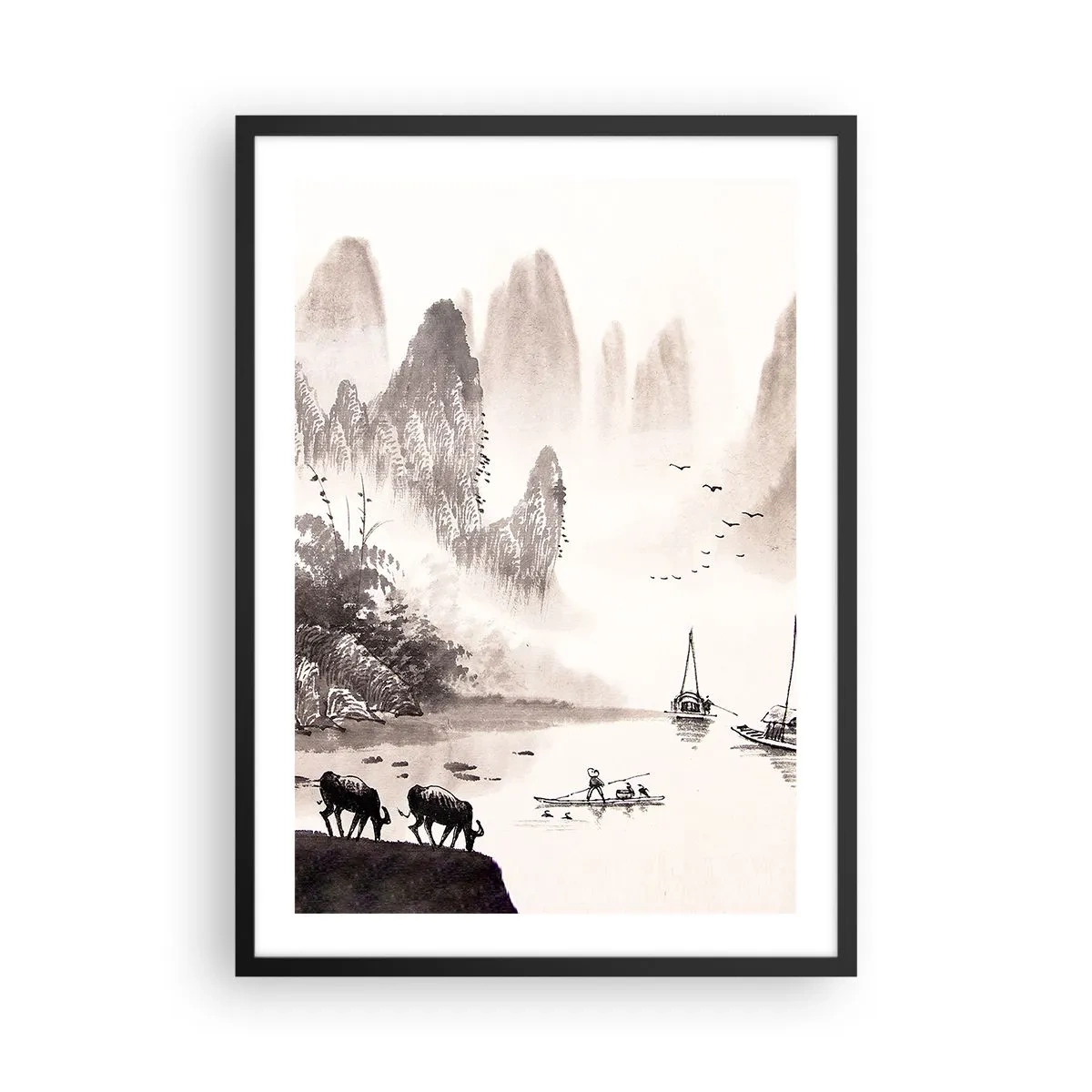 Poster in black frame - Chinese landscape in traditional style - 50x70cm - Everyday Life in the East - Modern wall decoration for the living room and bedroom ARTTOR
