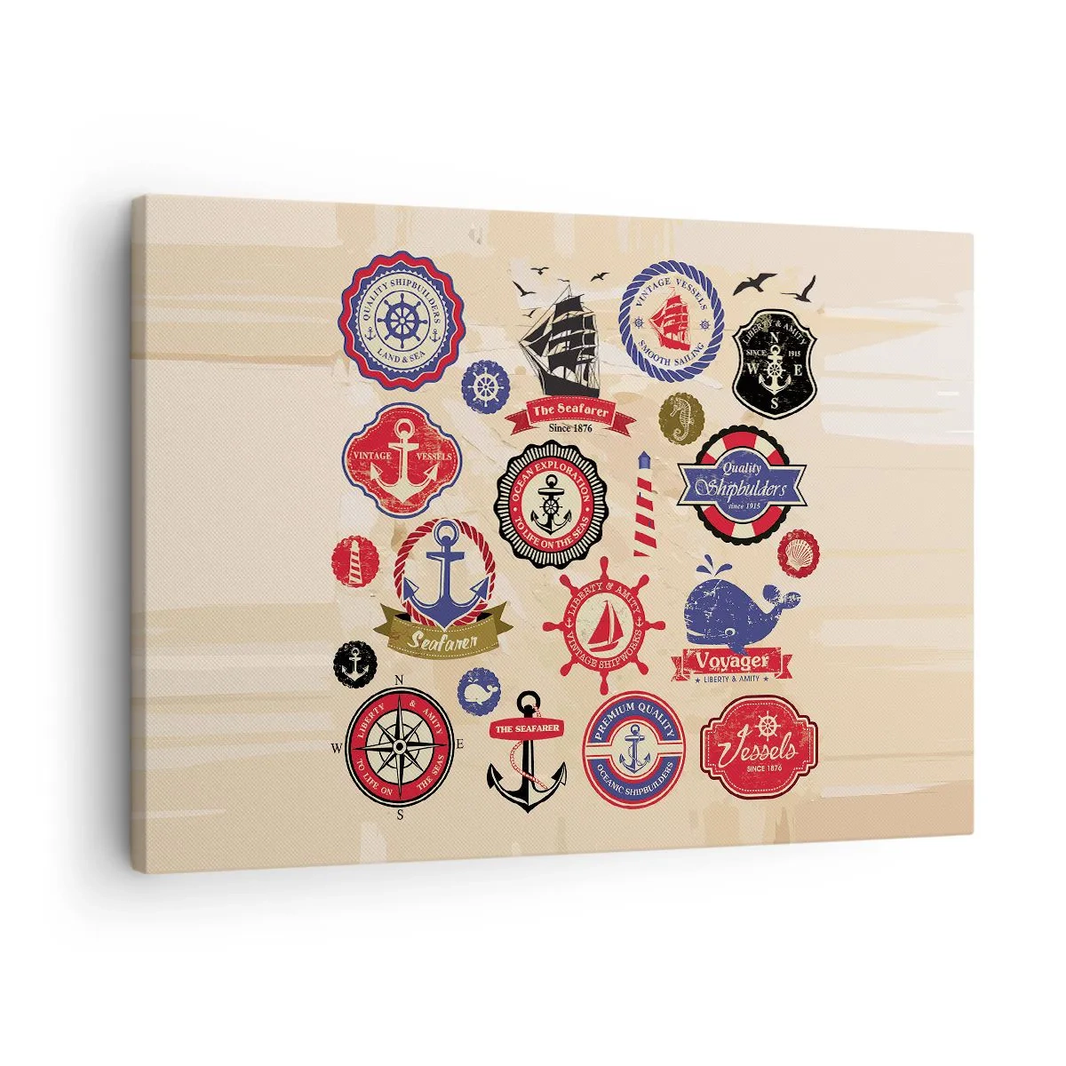 Canvas picture - A collection of nautical graphics and symbols on a light background - 70x50cm - Brotherhood of Yachts - Modern wall decoration for the living room and bedroom ARTTOR
