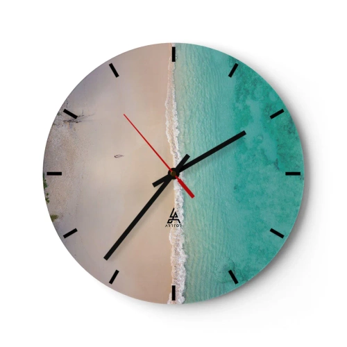 Wall clock - Clock on glass - Aerial view of the turquoise sea and sandy beach - 30x30cm - Paradise Beach - Modern wall decoration for the living room, kitchen, and bedroom ARTTOR