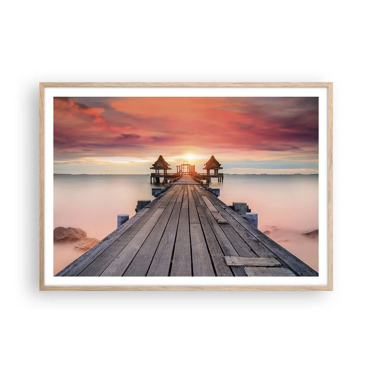Poster in light oak frame - Sunset on the East - 100x70 cm