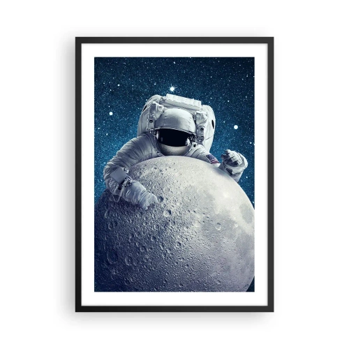 Poster in black frame - An astronaut holding a piece of the moon against a starry sky. - 50x70cm - Space Joker - Modern wall decoration for the living room and bedroom ARTTOR