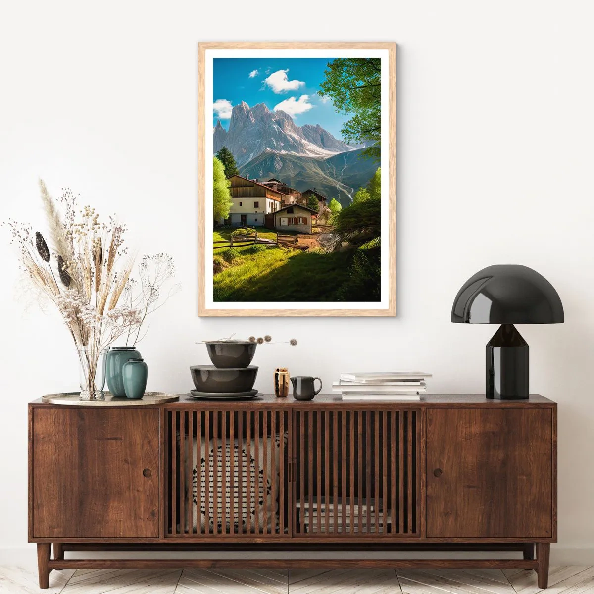 Poster in light oak frame - Alpine Idyll - 40x50 cm