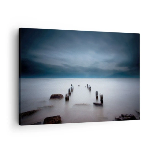 Canvas picture - The old pier against the backdrop of a calm sea - 70x50cm - Pensive Lake - Modern wall decoration for the living room and bedroom ARTTOR