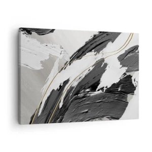 Canvas picture - Black and white paint strokes with a subtle gold accent - 70x50cm - Abstract with Flair - Modern wall decoration for the living room and bedroom ARTTOR
