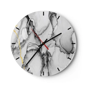 Wall clock - Clock on glass - An abstract composition in shades of gray with a touch of gold. - 30x30cm - Composition with a Golden Motif - Modern wall decoration for the living room, kitchen, and bedroom ARTTOR