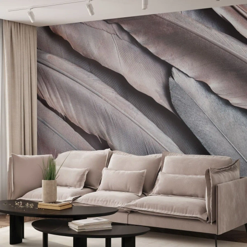 Photo Wallpaper Premium Sand - In Pink Silverness - Bird's feather, Graphics, Boho - 250x175 cm