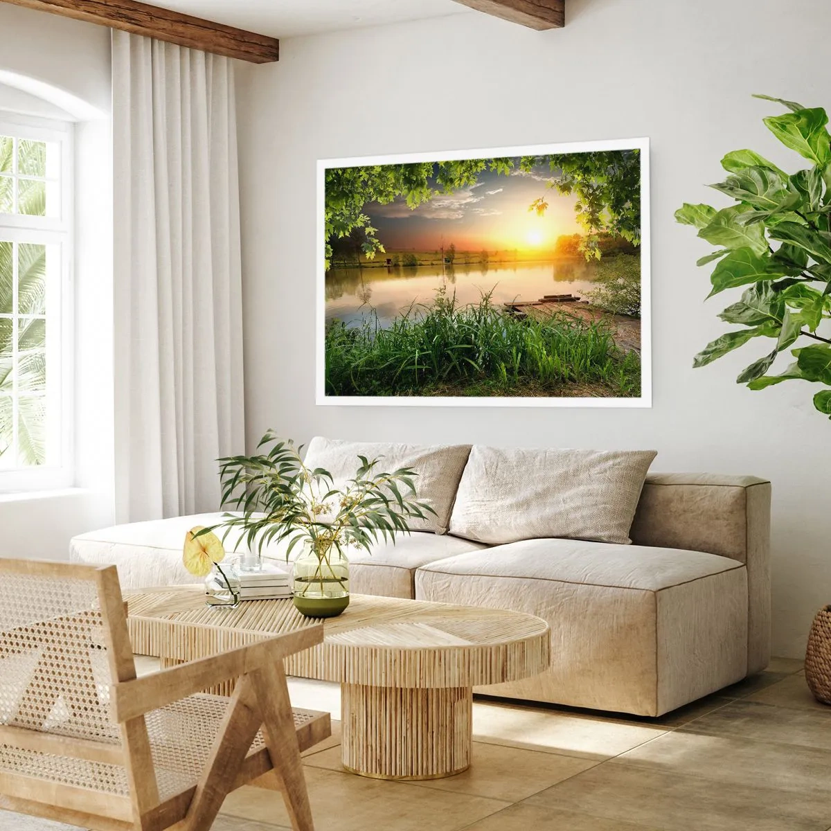 Poster - Landscape in a Green Frame - 100x70 cm
