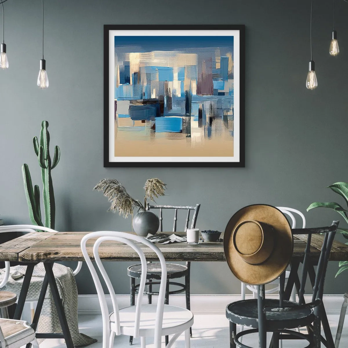 Poster in black frame - Blue Construction - 60x60 cm