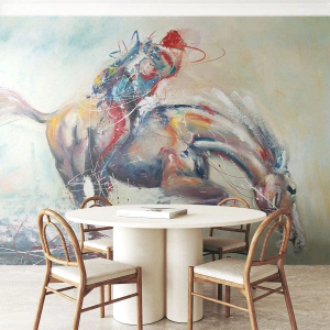 Photo Wallpaper Premium Sand - Hold on Tight, We Are Flying - Animals, Horse, Rider - 400x280 cm