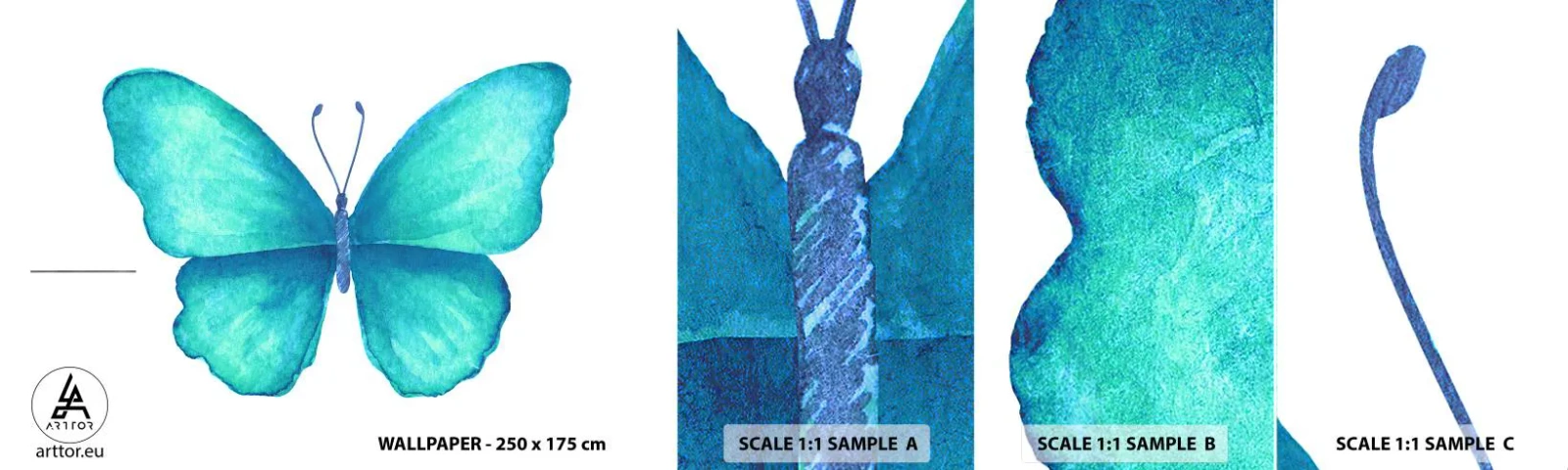 Photo Wallpaper Sample Standard Eco - Turquoise by Nature - Butterfly, For children, Graphics - 100x30 cm