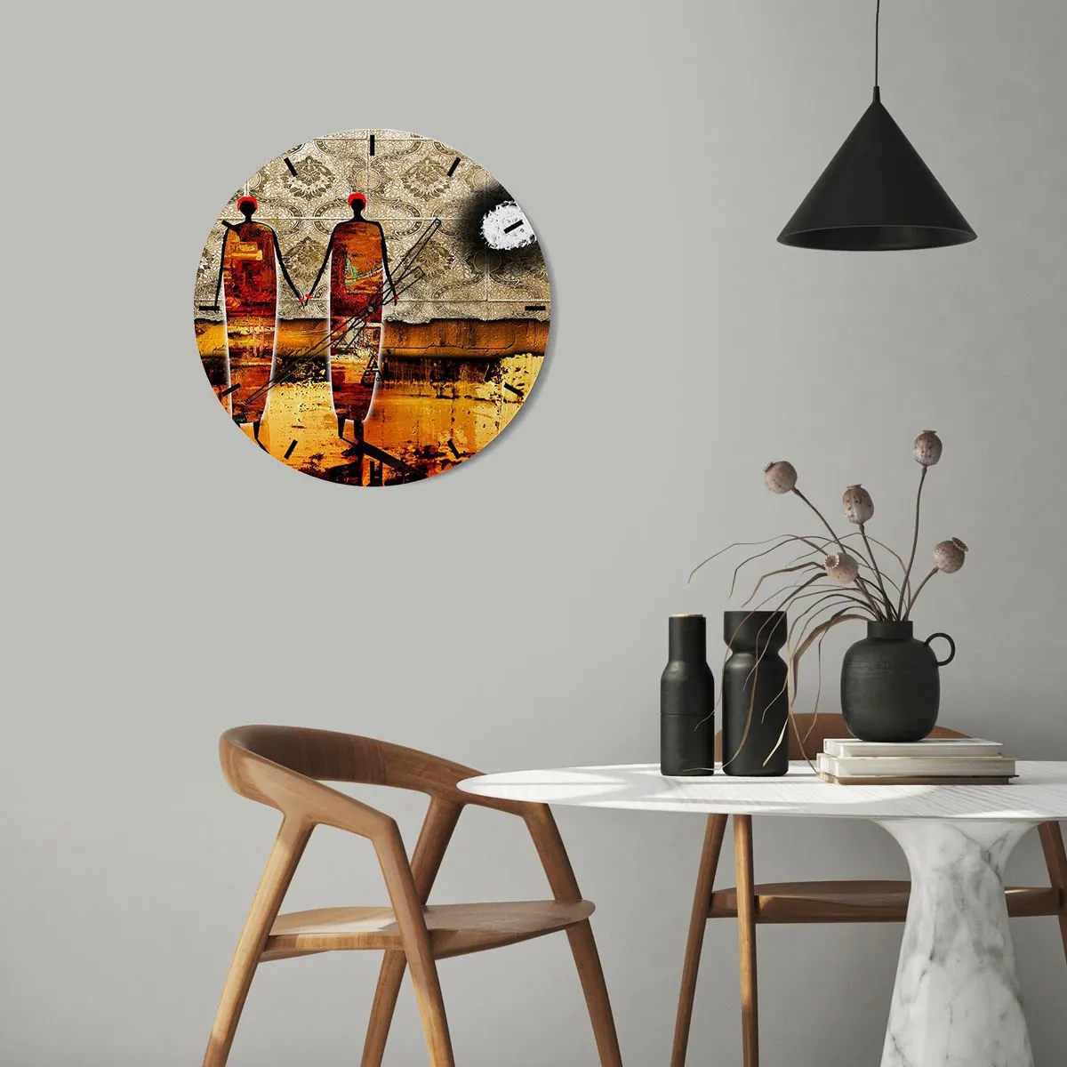 Wall clock - Clock on glass - Ethnic Composition in the Colours of Africa - 30x30 cm