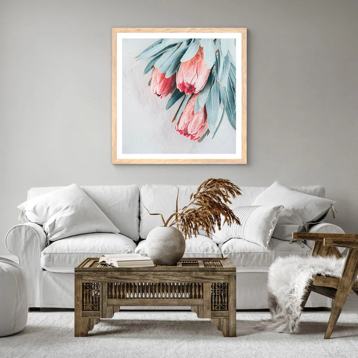 Poster in light oak frame - Ashamed of Their Own Beauty - 60x60 cm