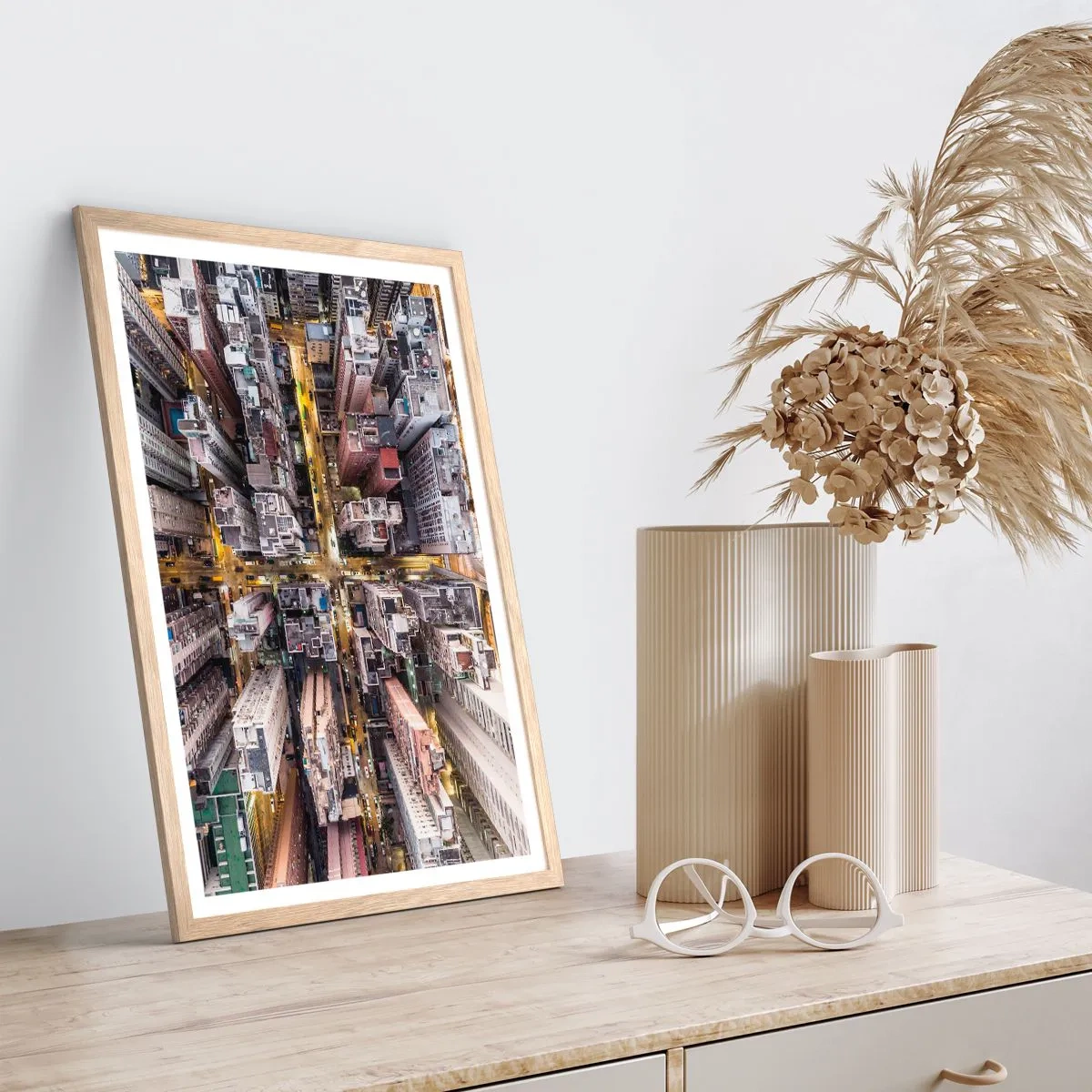 Poster in light oak frame - Greetings from Hong Kong - 70x100 cm