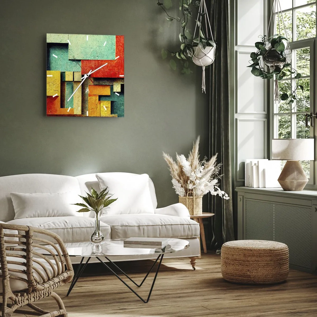 Wall clock - Clock on glass - Festival of Right Angles - 30x30 cm